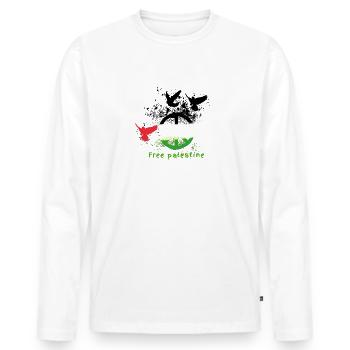 Palestine libre, colombes, liberté, guerre, Palestine - T-shirt manches longues Premium bio Homme - blanc - Devant - Nico (187cm)