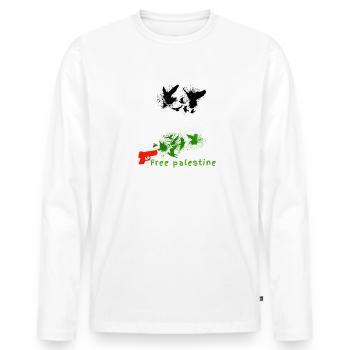 Palestine libre, colombes, liberté, guerre, Palestine - T-shirt manches longues Premium bio Homme - blanc - Devant - Nico (187cm)