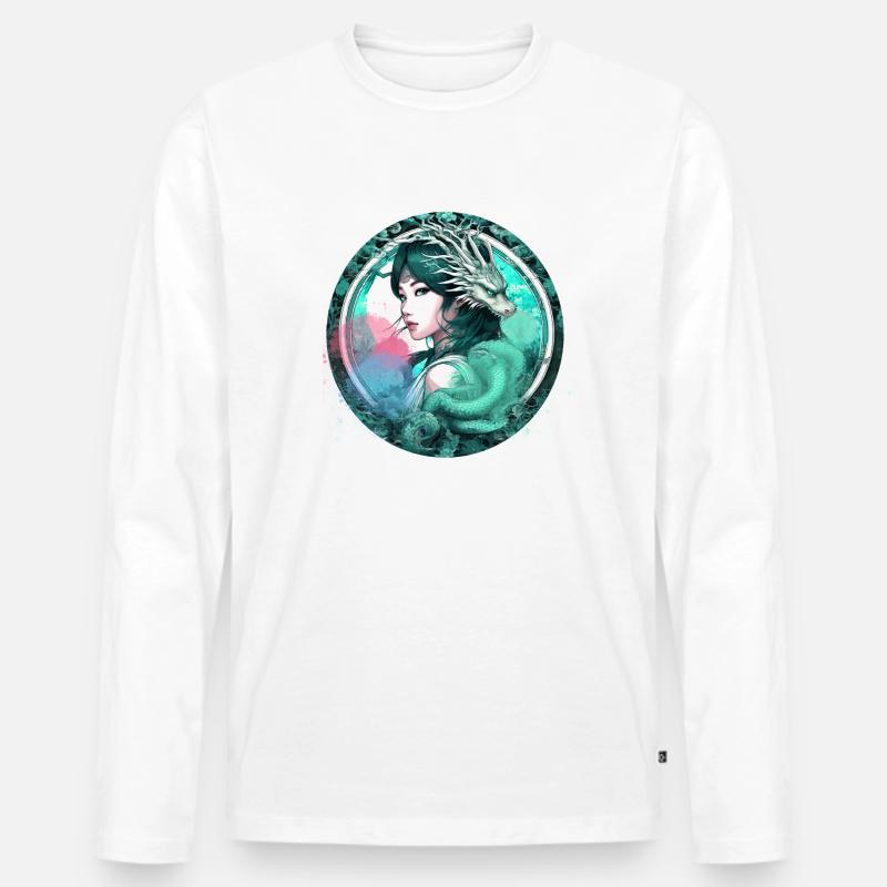 anime,frau,drache,asiatin,graffiti,manga - Männer Premium Bio Langarmshirt - Weiß
