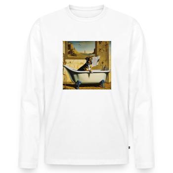 Dog reading newspaper in bathroom ,retro look - Men's Premium Organic Long Sleeve Shirt - white - Front - Nico (187cm)
