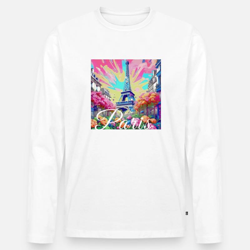 Paris,poster, spring,flowers, Eiffel Tower - Men's Premium Organic Long Sleeve Shirt - white