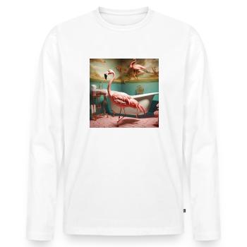 Flamingo,retro,flamingo in the bathroom,vintage - Men's Premium Organic Long Sleeve Shirt - white - Front - Nico (187cm)