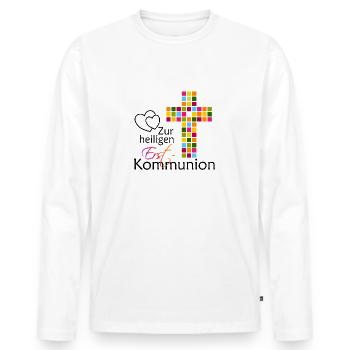 Zur heiligen Erstkommunion 2025 1 - Männer Premium Bio Langarmshirt - Weiß - Vorne - Nico (187cm)