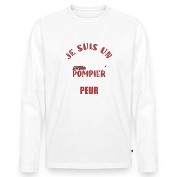 Je suis un beau papa pompier volontaire beau père - T-shirt manches longues Premium bio Homme - blanc - Devant - Nico (187cm)