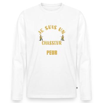 Beau papa chasseur chasse au chevreuil t-shirt - T-shirt manches longues Premium bio Homme - blanc - Devant - Nico (187cm)
