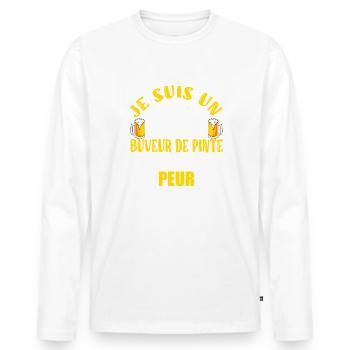 Beau papa bière artisanale t-shirt beau père - T-shirt manches longues Premium bio Homme - blanc - Devant - Nico (187cm)