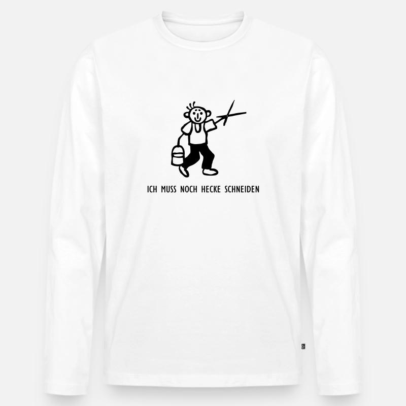 Strichmännchen Hecke schneiden - Männer Premium Bio Langarmshirt - Weiß
