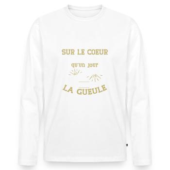 J'ai peut être la main sur le coeur cadeau message - T-shirt manches longues Premium bio Homme - blanc - Devant - Nico (187cm)