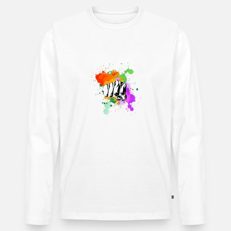 Regenbogen Faust - Männer Premium Bio Langarmshirt - Weiß