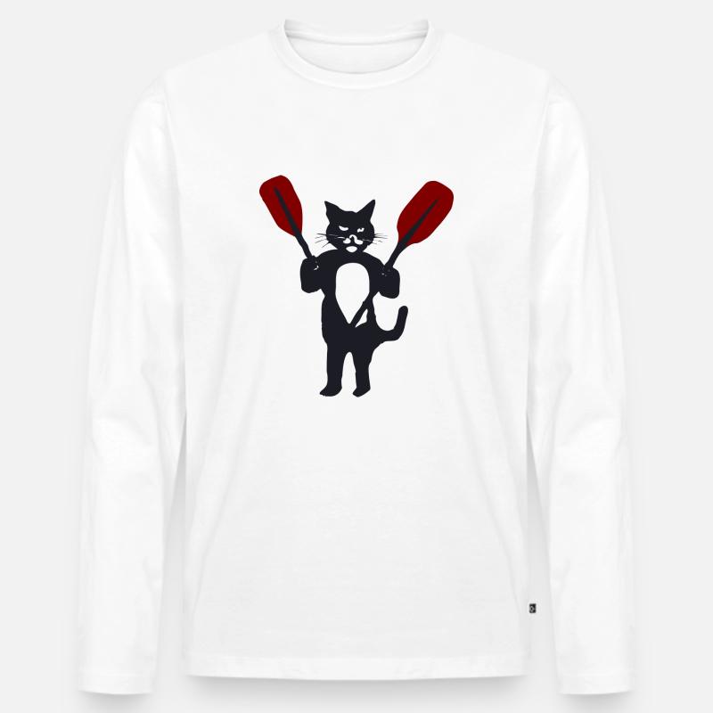 Katze mit Paddel 1 - Männer Premium Bio Langarmshirt - Weiß