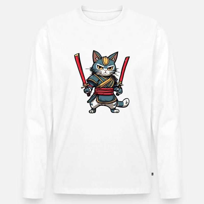 Samurai-Katze #36 - Männer Premium Bio Langarmshirt - Weiß