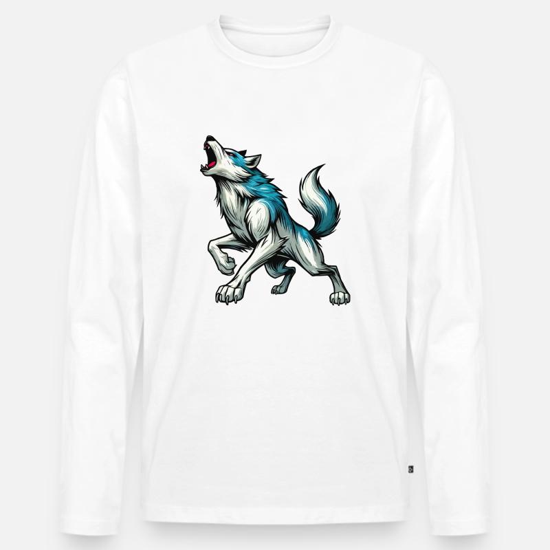 Wolf Comic - Männer Premium Bio Langarmshirt - Weiß