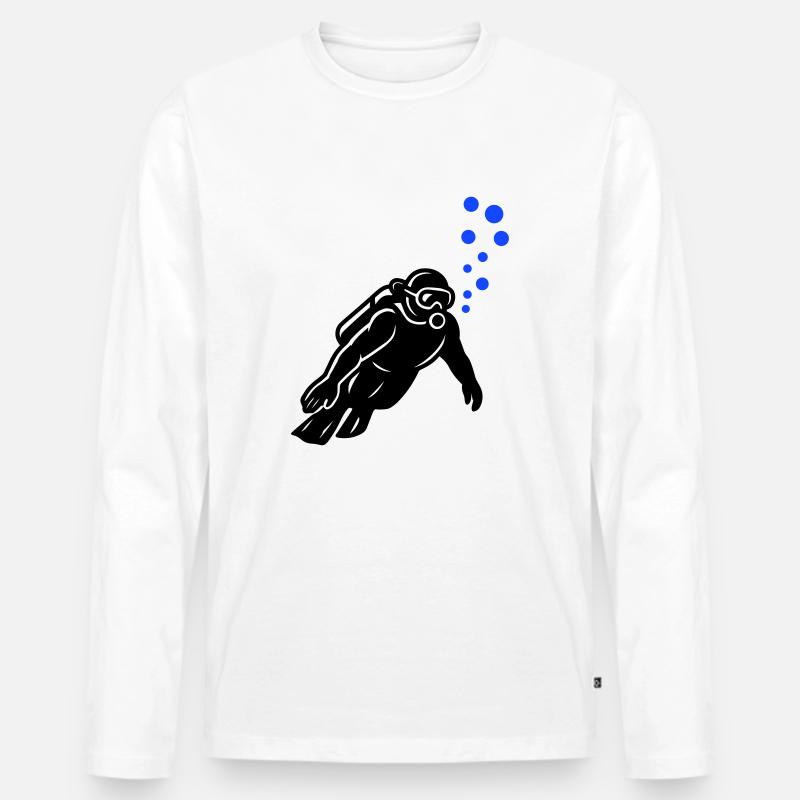 Taucher Silhouette - Männer Premium Bio Langarmshirt - Weiß