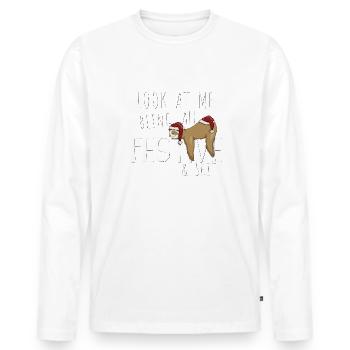 Look At Me Being All Festive Christmas Sloth - Men's Premium Organic Long Sleeve Shirt - white - Front - Nico (187cm)