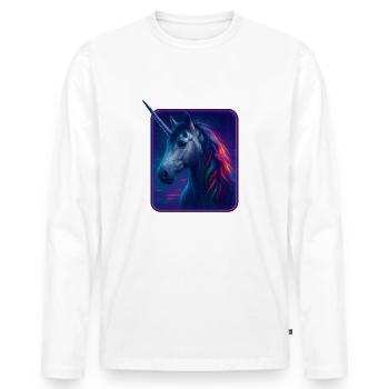 Licorne - Cheval andalou - Crinière arc-en-ciel - T-shirt manches longues Premium bio Homme - blanc - Devant - Nico (187cm)