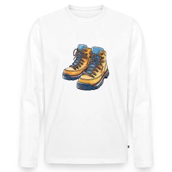 Hiking Boots - Men's Premium Organic Long Sleeve Shirt - white - Front - Nico (187cm)