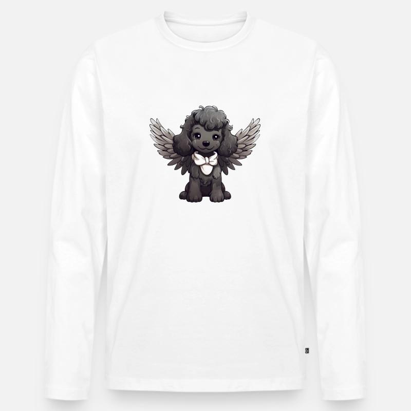 Schwarzer Pudel Engel - Niedlicher Hund mit - Männer Premium Bio Langarmshirt - Weiß