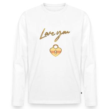 Liebe Love you; Liebesschloss, Paar, Hochzeit - Männer Premium Bio Langarmshirt - Weiß - Vorne - Nico (187cm)
