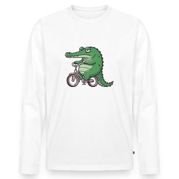 Cycliste crocodile lus fantaisiste s’ennuyé - T-shirt manches longues Premium bio Homme - blanc - Devant - Nico (187cm)