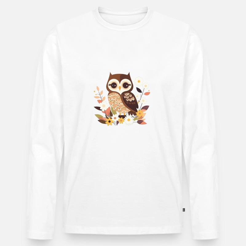 Süße Eule im Blumenwald 7 - Männer Premium Bio Langarmshirt - Weiß