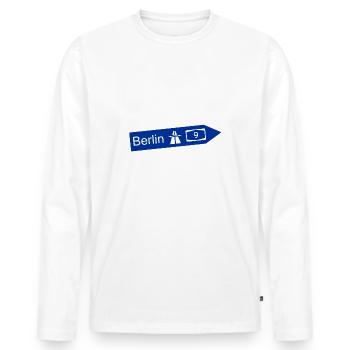 BERLIN, DAS SCHÖNSTE AN MÜNCHEN - Männer Premium Bio Langarmshirt - Weiß - Vorne - Nico (187cm)