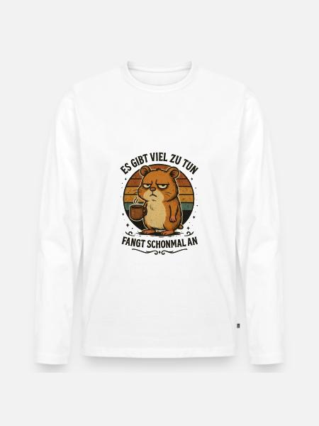 Funny hamster coffee bad mood - Men's Premium Organic Long Sleeve Shirt - white