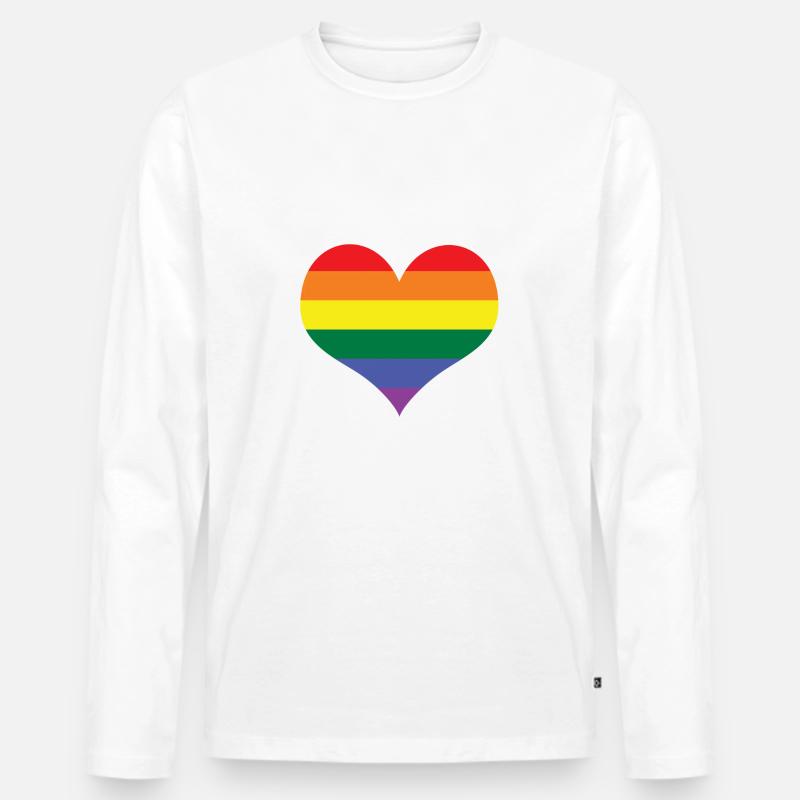 Süßes LGBT-Herz mit Regenbogenstreifen - Männer Premium Bio Langarmshirt - Weiß