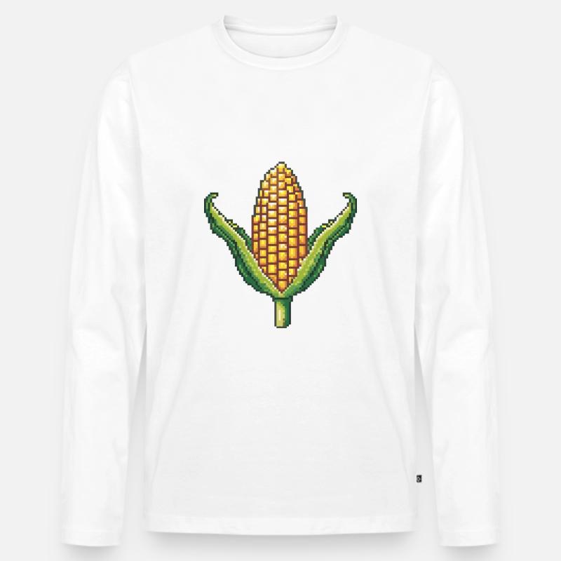 Mais Pixel Symbol - Männer Premium Bio Langarmshirt - Weiß
