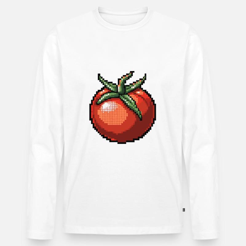 Tomate Pixel Symbol - Männer Premium Bio Langarmshirt - Weiß