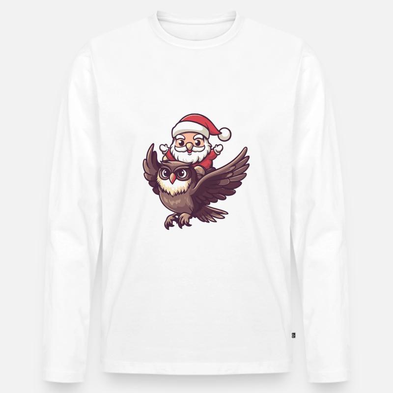 Eule Weihnachtsmann - Männer Premium Bio Langarmshirt - Weiß