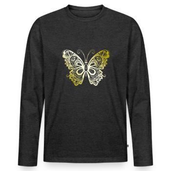 Butterfly Mandala gold - Men's Premium Organic Long Sleeve Shirt - heather anthracite - Front - Nico (187cm)
