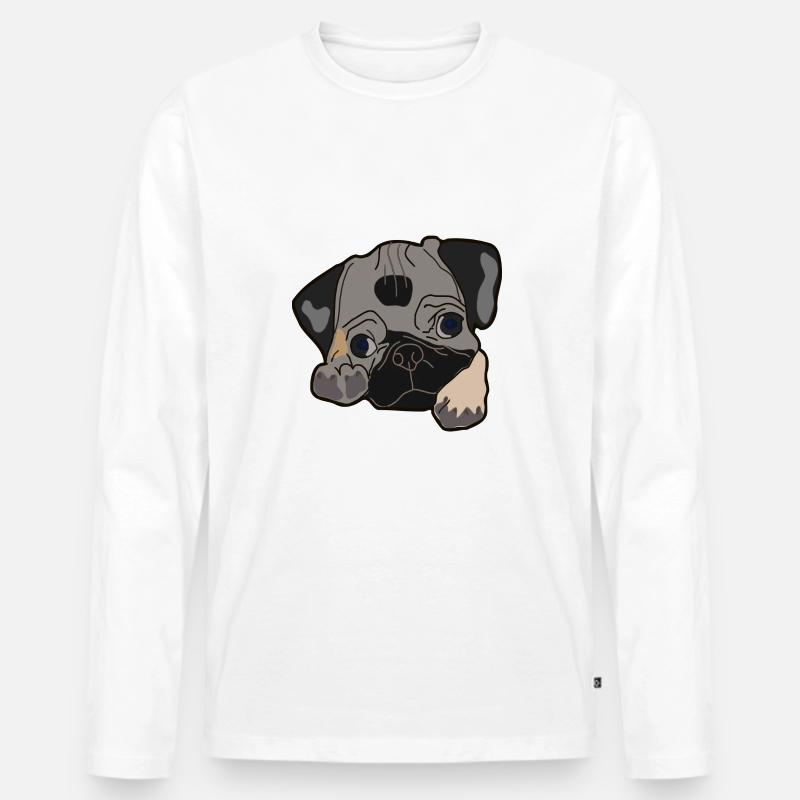 Mops Kopf Geschenk Idee - Männer Premium Bio Langarmshirt - Weiß