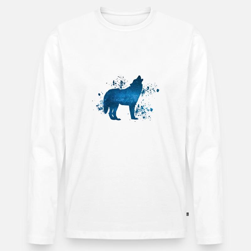 Wolf - Männer Premium Bio Langarmshirt - Weiß