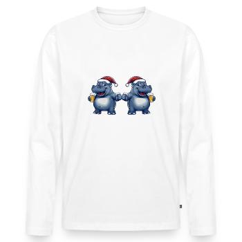 Nilpferd Weihnachten Bier Team - Männer Premium Bio Langarmshirt - Weiß - Vorne - Nico (187cm)