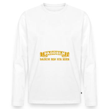 Paddeln & Bier - darum bin ich hier - SUP Spruch - Männer Premium Bio Langarmshirt - Weiß - Vorne - Nico (187cm)