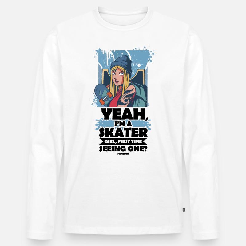 Skateboard Mädchen - Männer Premium Bio Langarmshirt - Weiß