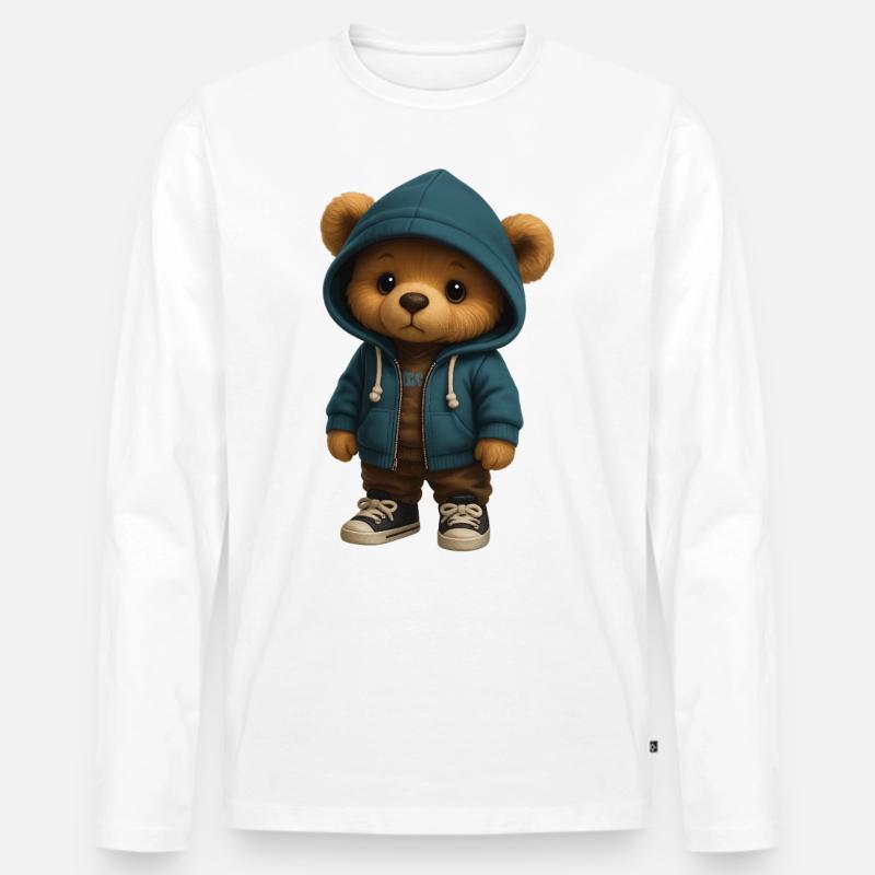 Kapuzenpullover Teddy - Männer Premium Bio Langarmshirt - Weiß