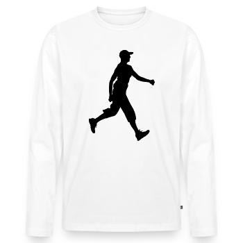 Wanderer mit Mütze auf Schattenfigur Logo - Männer Premium Bio Langarmshirt - Weiß - Vorne - Nico (187cm)