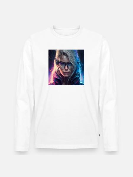 Hübsche Bunte Frau mit Brille - Männer Premium Bio Langarmshirt - Weiß