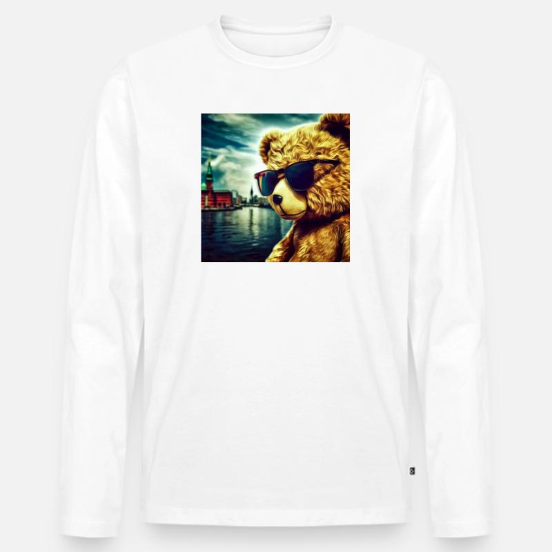 Teddy on Tour - Männer Premium Bio Langarmshirt - Weiß