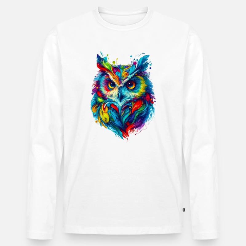 Eule - Männer Premium Bio Langarmshirt - Weiß