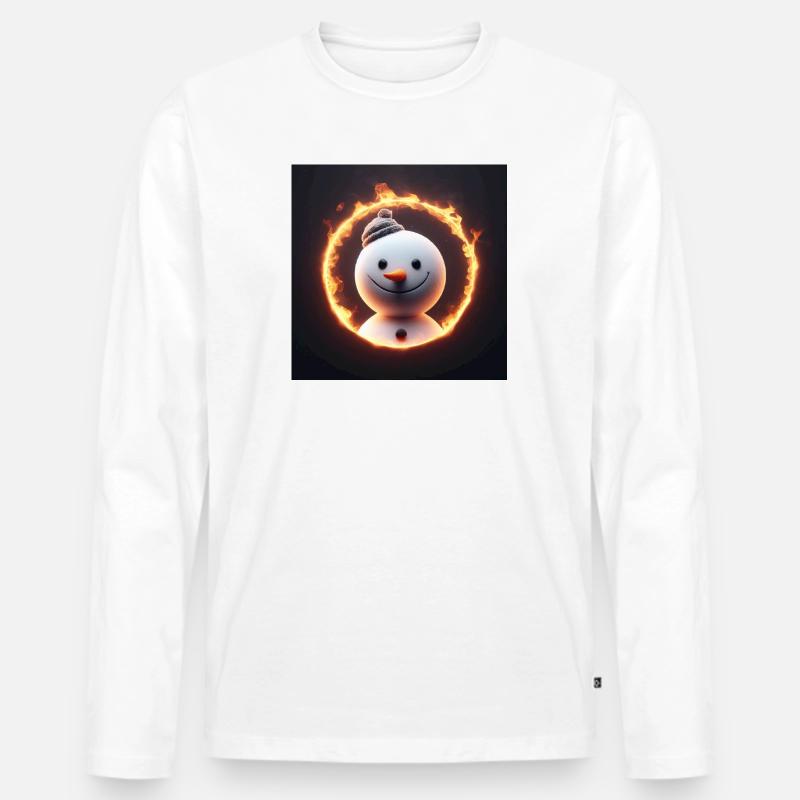 Schneemann blickt durch Feuerring - Männer Premium Bio Langarmshirt - Weiß