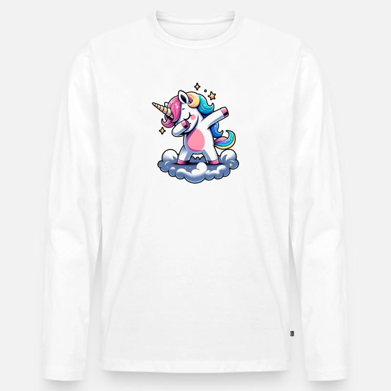 Regenbogen Einhorn Tanz - Männer Premium Bio Langarmshirt - Weiß