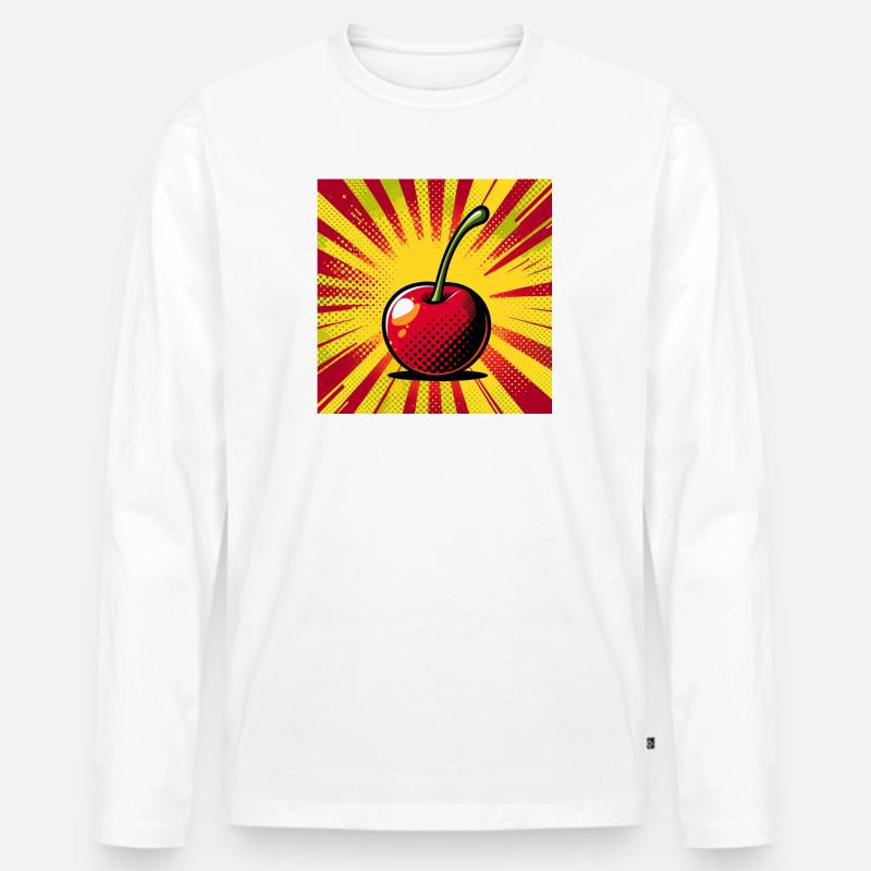Kirsche 2 - Männer Premium Bio Langarmshirt - Weiß