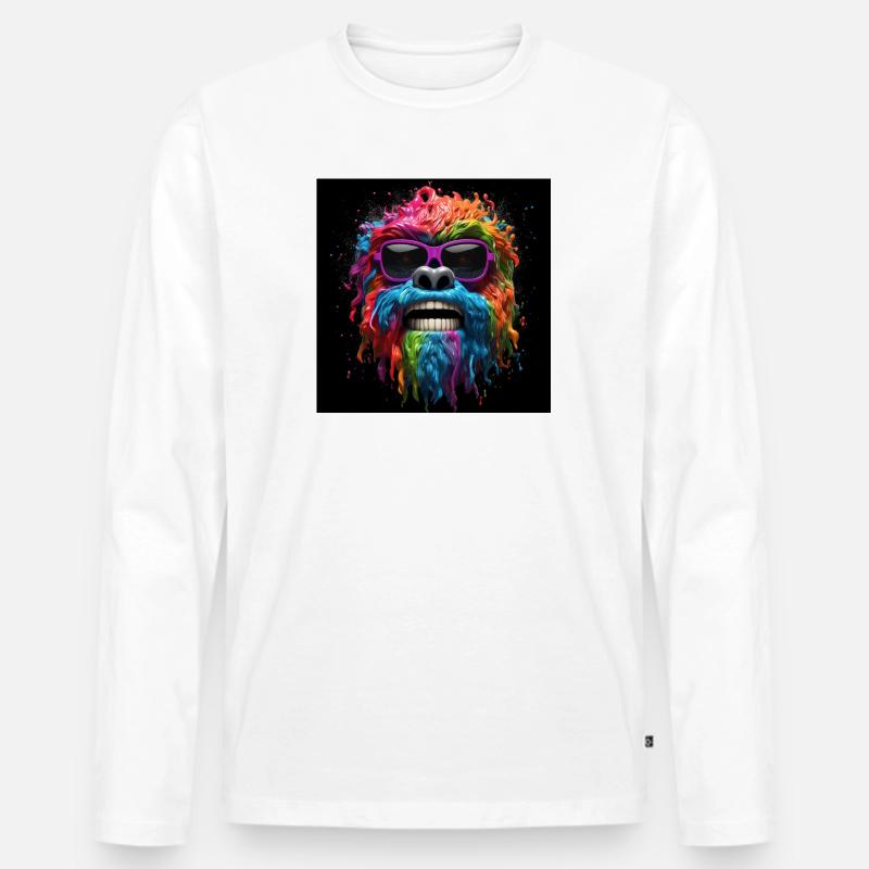 Psychedelischer Gorilla mit Sonnenbrille - Männer Premium Bio Langarmshirt - Weiß