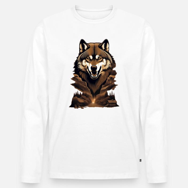 WolfMountain - Männer Premium Bio Langarmshirt - Weiß