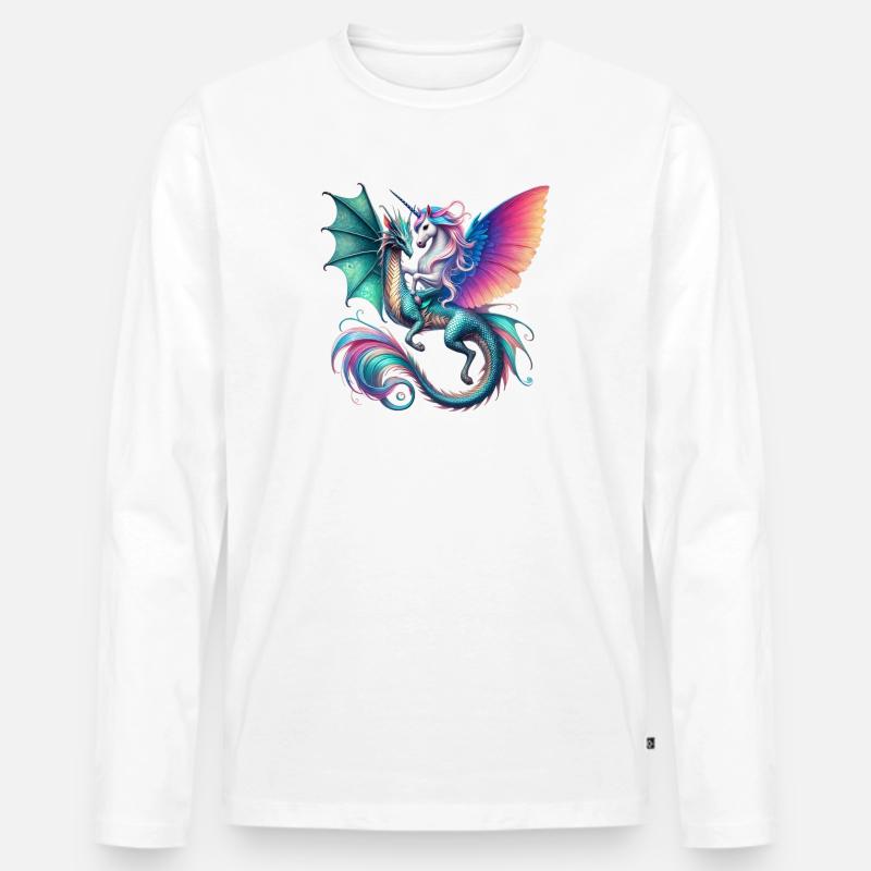 Regenbogen Drachen EInhorn Fusion - Männer Premium Bio Langarmshirt - Weiß