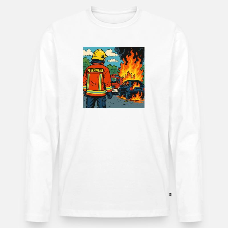 Brandbekämpfer Cartoon Einsatz - Männer Premium Bio Langarmshirt - Weiß