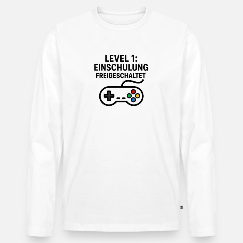 Gaming | Level 1: Einschulung Freigeschaltet - Männer Premium Bio Langarmshirt - Weiß