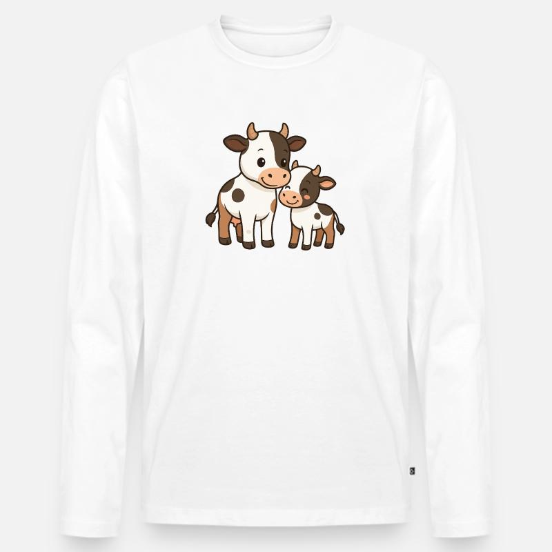 Kuhmutter kuschelt mit ihrem Kalb - Männer Premium Bio Langarmshirt - Weiß